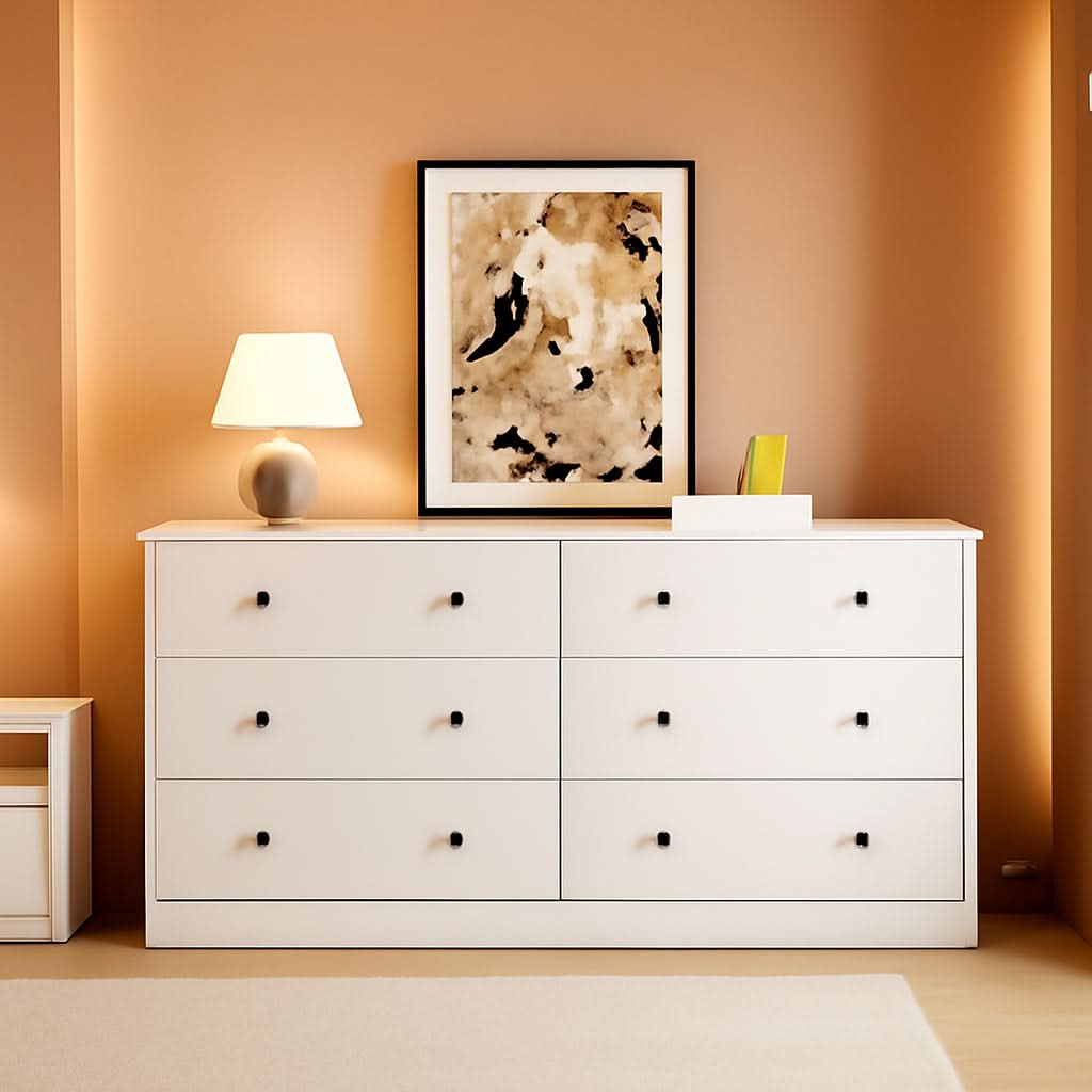 Pure White Nine Drawer Dresser 59 Inches Gold Handles
