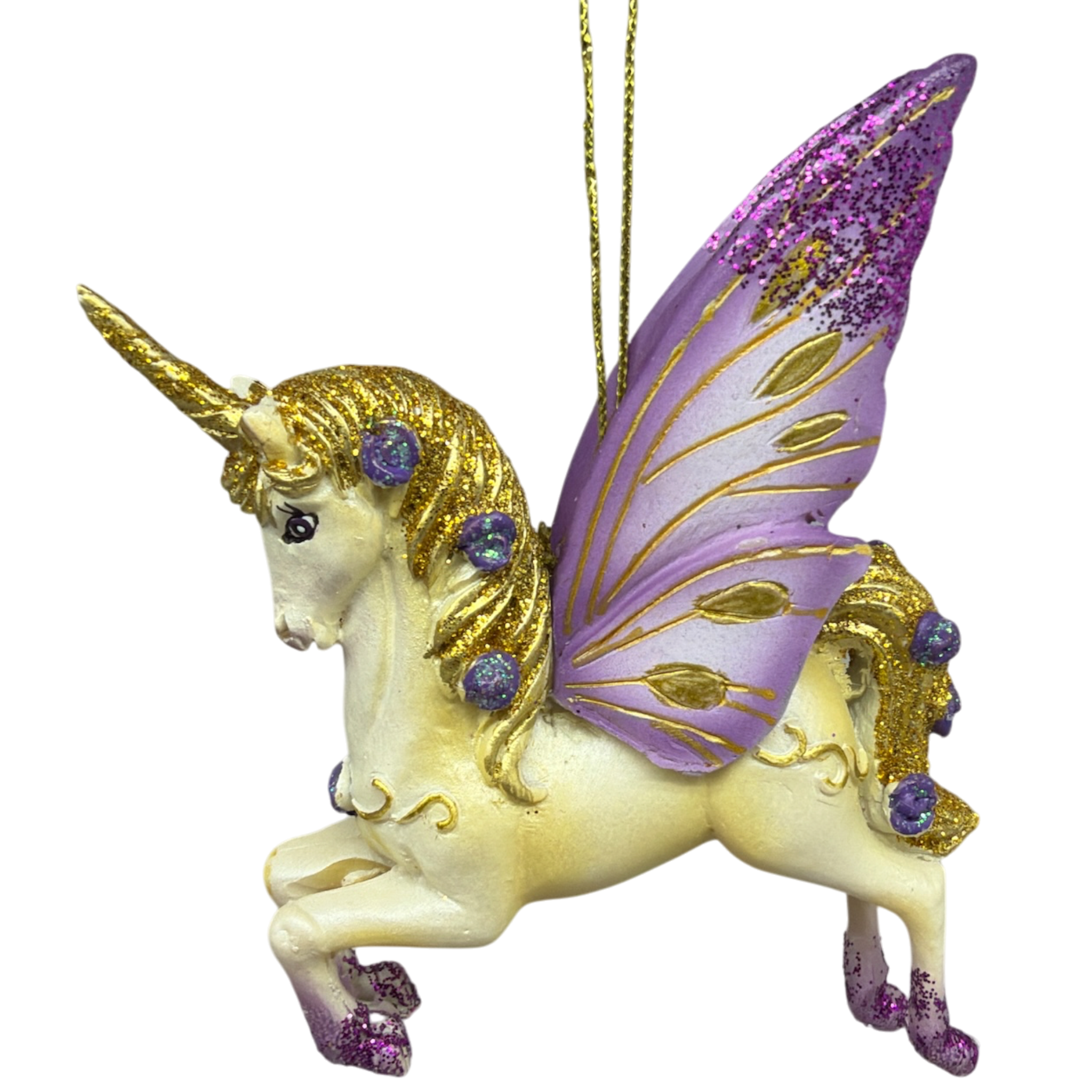 Purple Winged / Gold Mane Unicorn Ornament