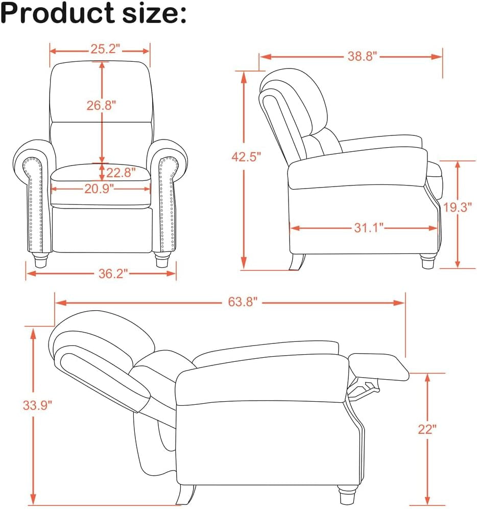 Pushback Recliner Chair Grey With Adjustable Recline