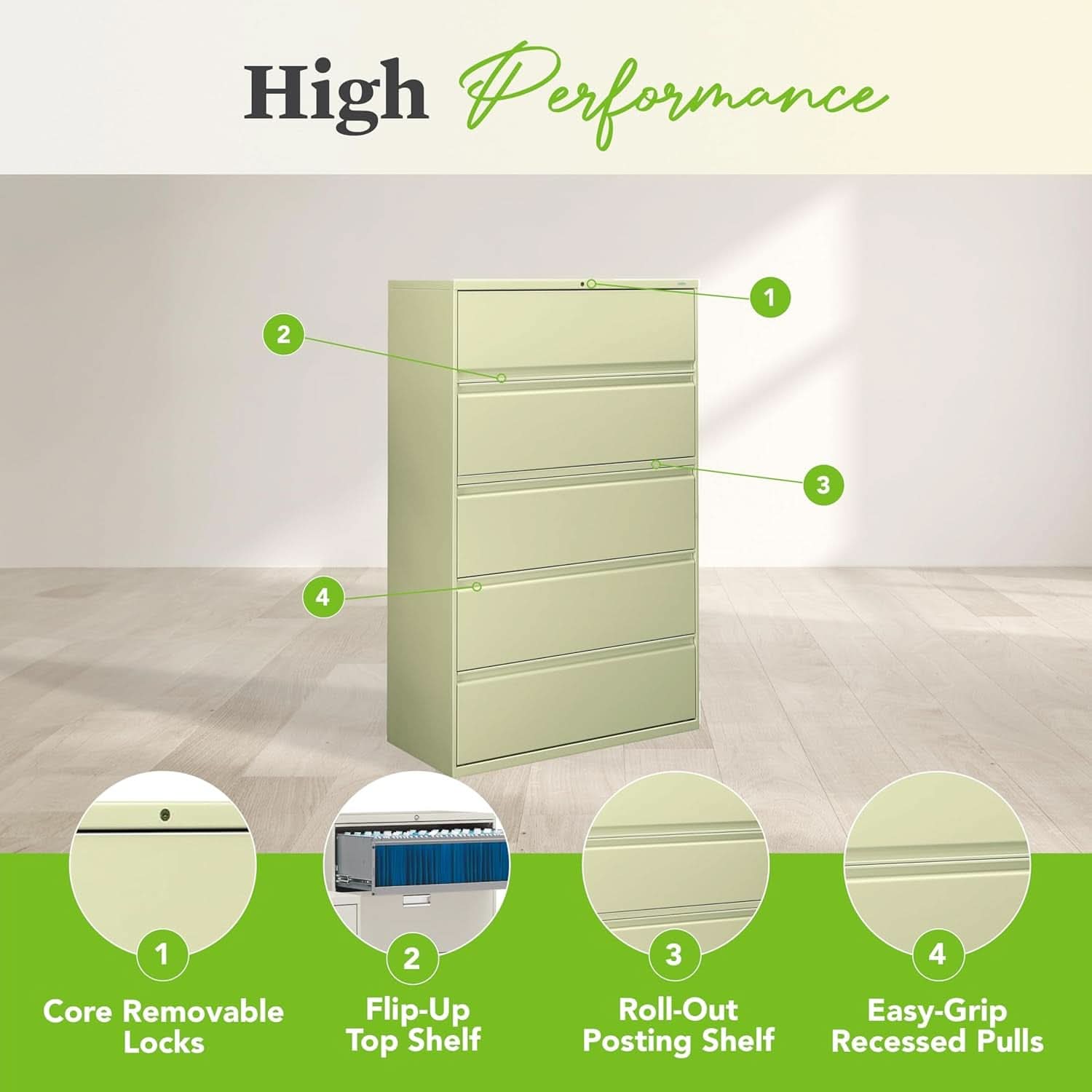 Putty 5 Drawer Lateral File Cabinet With Lock Office Filing