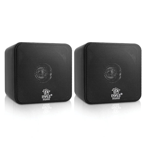 Pyle PCB4BK 200-Watt 4-In. Mini-Cube Bookshelf Speaker Set, Black, 2 Count