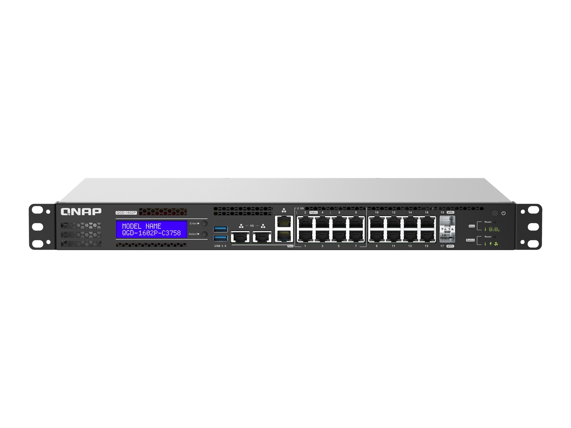 QNAP QGD-1602P - Switch - smart - 4 x 100/1000/2.5G (PoE++) + 4 x 100/1000/2.5G (PoE+) + 8 x 10/100/1000 (PoE+) + 2 x 10 Gigabit QGD-1602P-C3558-8G-US