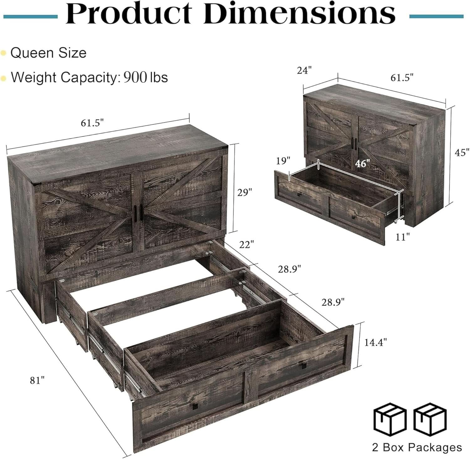 Queen Murphy Bed With Black Oak Finish And Storage