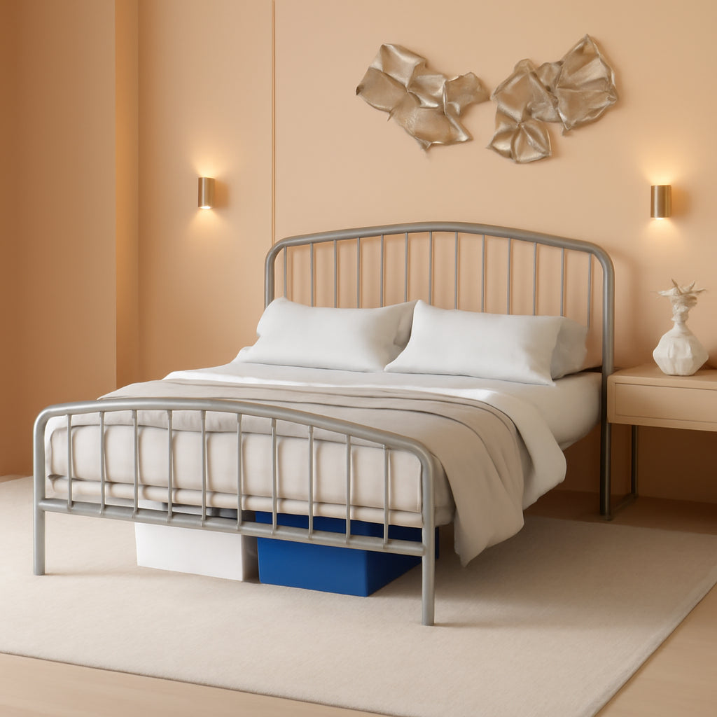 Queen Size Metal Platform Bed Frame With Vintage Headboard