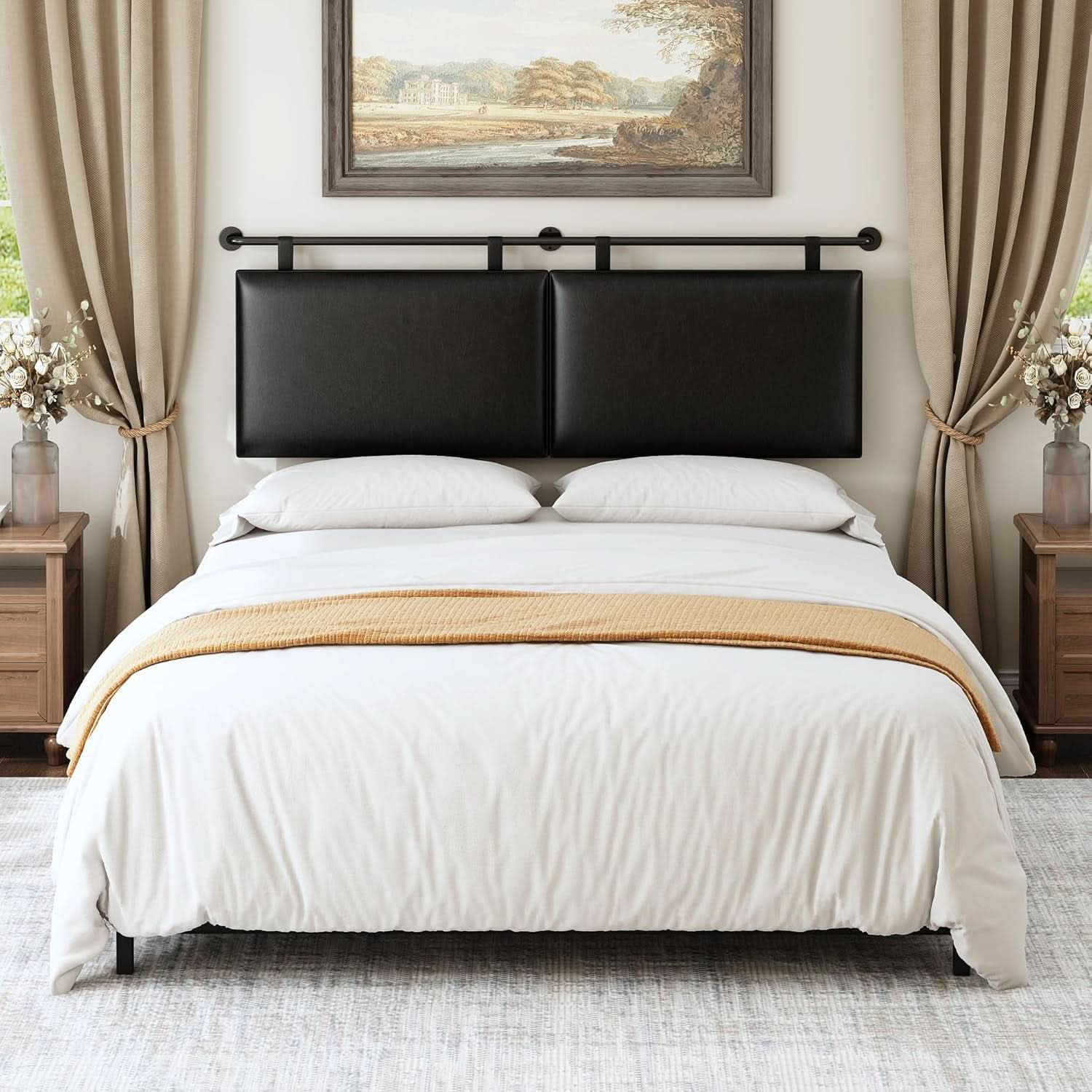 Queen Size Wall Mounted Headboard Industrial Pipe Design