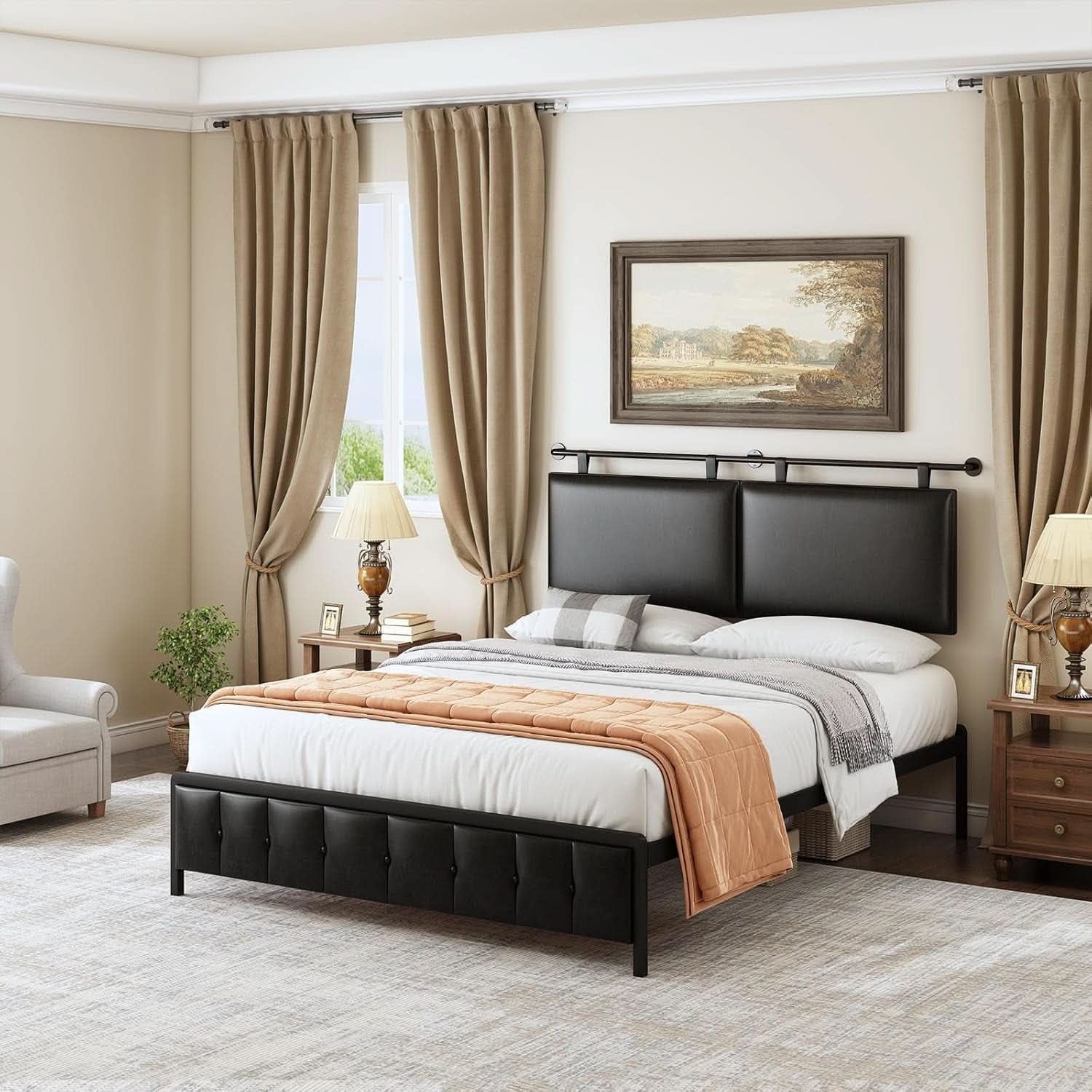 Queen Size Wall Mounted Headboard Industrial Pipe Design