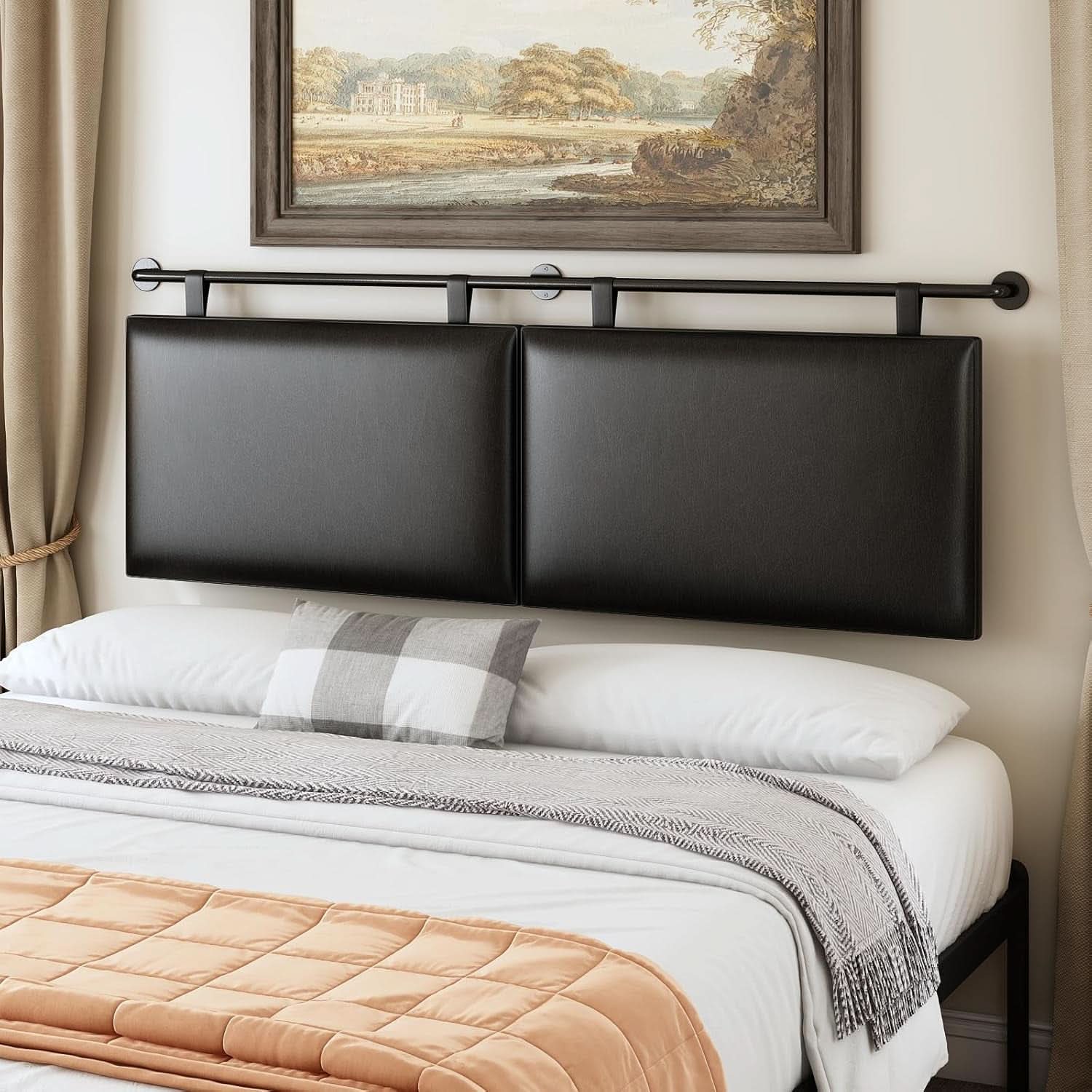 Queen Size Wall Mounted Headboard Industrial Pipe Design