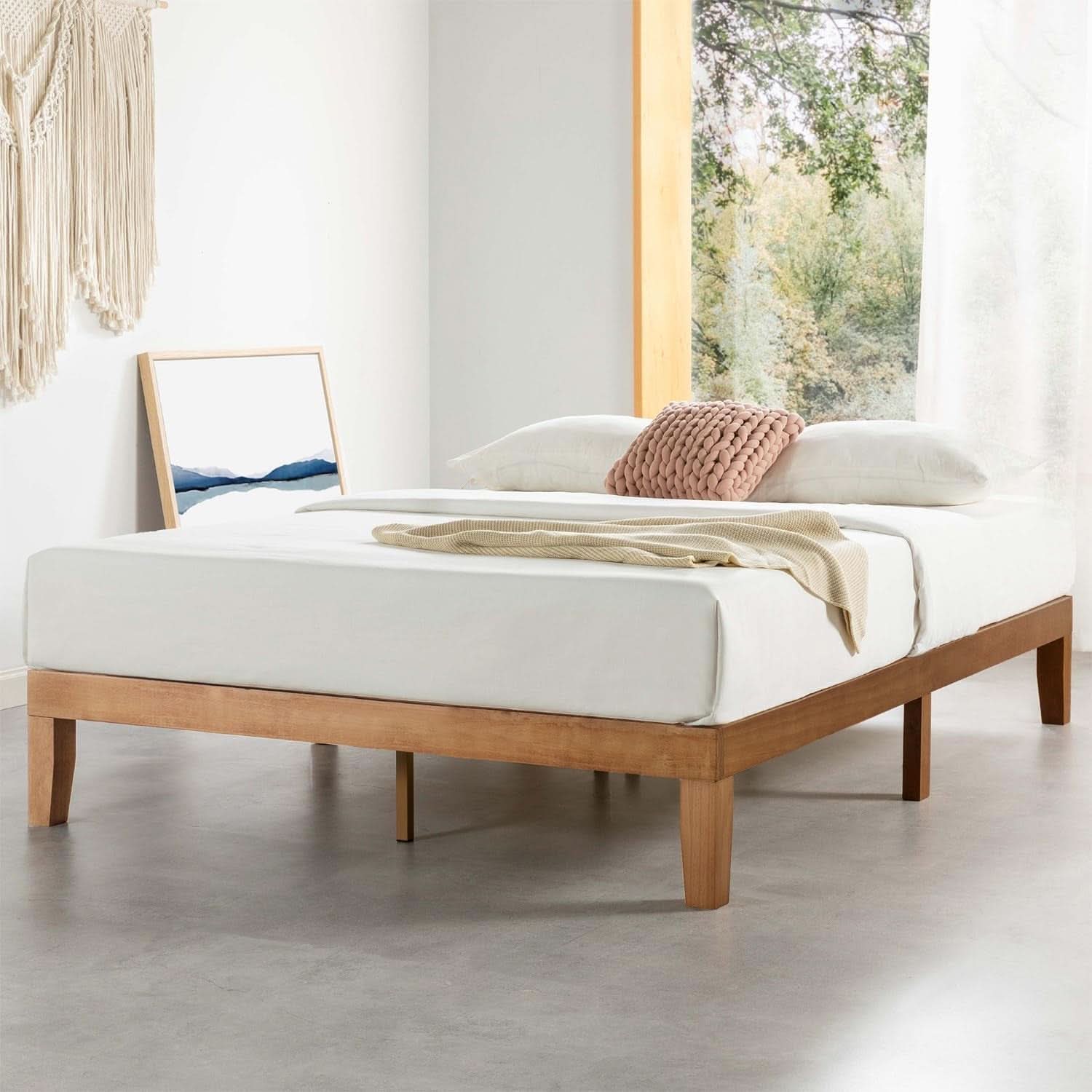 Queen Solid Pine Platform Bed With Slats No Box Spring