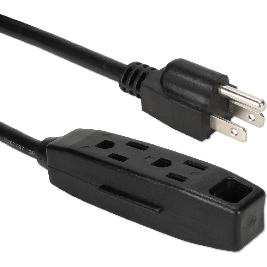 Qvs 3-Outlet 3-Prong 15Ft Power Extension Cord - Nema 5-15P - 3 X Nema 5-15R - 15 Ft Cord - 13 A Current - 120 V Ac Voltage - 1625 W - Wall Mountable - Black