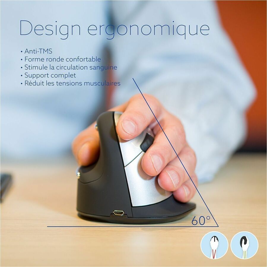 R-Go HE Break ergonomic mouse, vertical mouse with break software, prevents RSI, large (hand length &ge; 185mm), right handed, wired, black RGOBRHEMLR