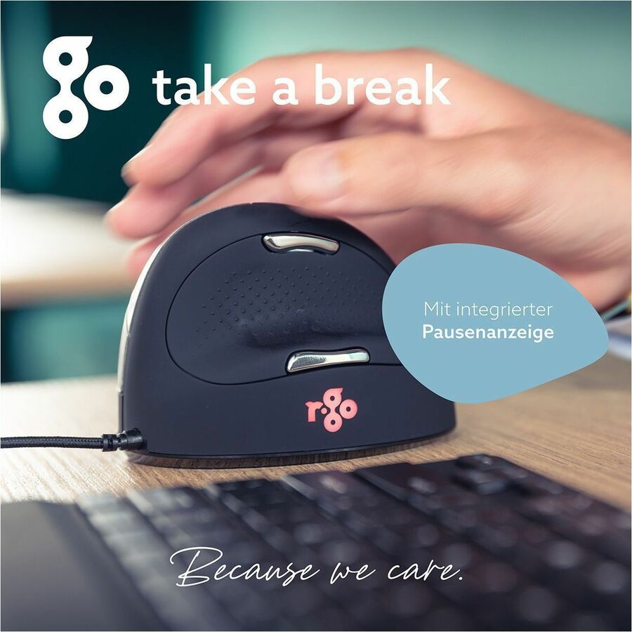 R-Go HE Break ergonomic mouse, vertical mouse with break software, prevents RSI, large (hand length &ge; 185mm), right handed, wired, black RGOBRHEMLR