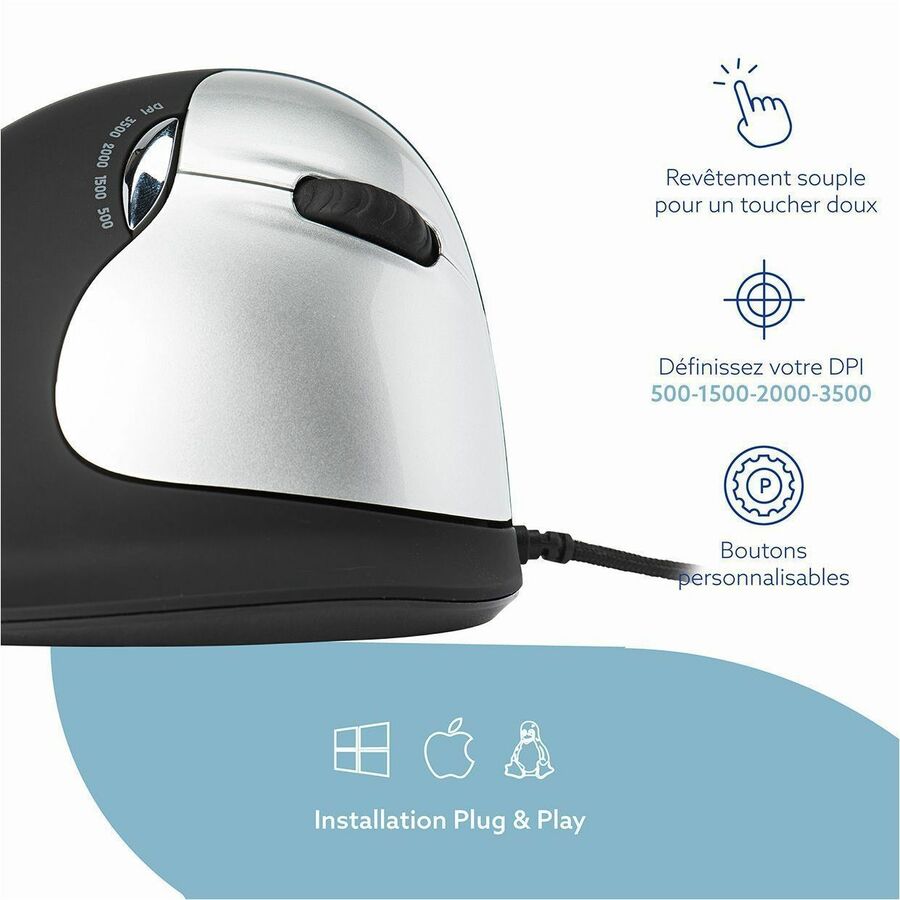 R-Go HE Break ergonomic mouse, vertical mouse with break software, prevents RSI, large (hand length &ge; 185mm), right handed, wired, black RGOBRHEMLR