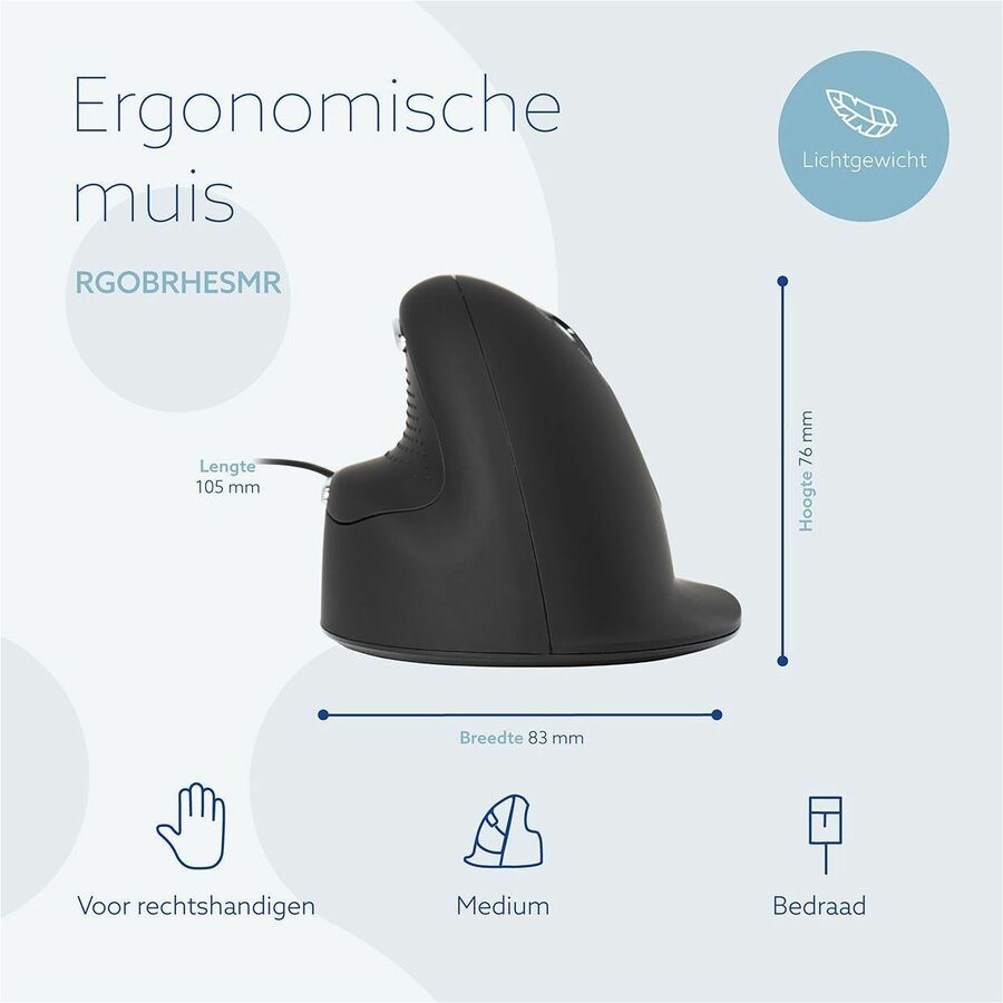 R-Go HE Break ergonomic mouse, vertical mouse with break software, prevents RSI, medium (hand length 165-185mm), right handed, wired, black RGOBRHESMR
