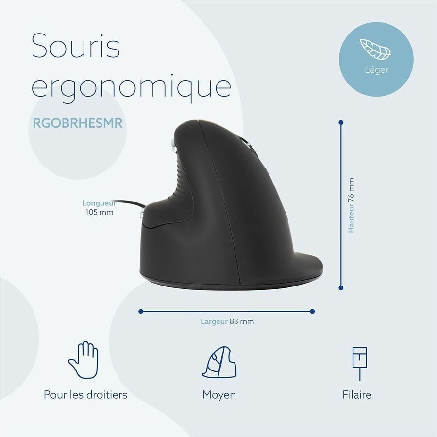 R-Go HE Break ergonomic mouse, vertical mouse with break software, prevents RSI, medium (hand length 165-185mm), right handed, wired, black RGOBRHESMR
