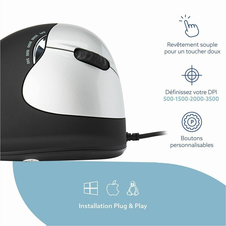 R-Go HE Break ergonomic mouse, vertical mouse with break software, prevents RSI, medium (hand length 165-185mm), right handed, wired, black RGOBRHESMR
