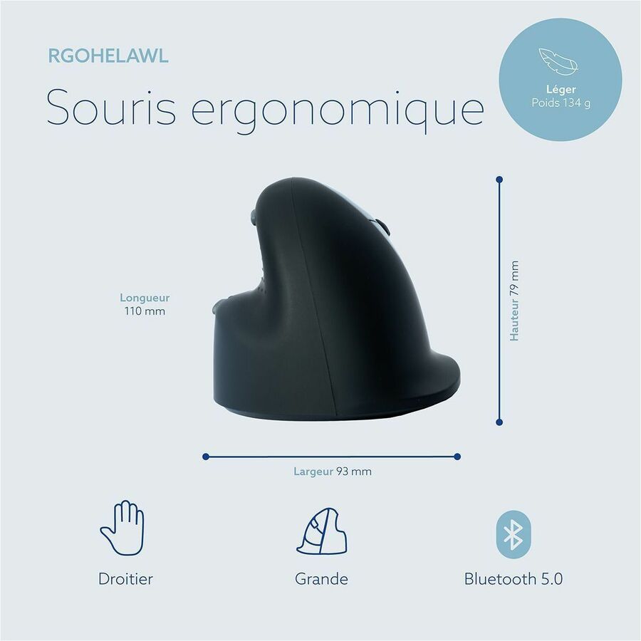 R-Go HE Ergonomic Mouse, Large, Right, Wireless RGOHELAWL