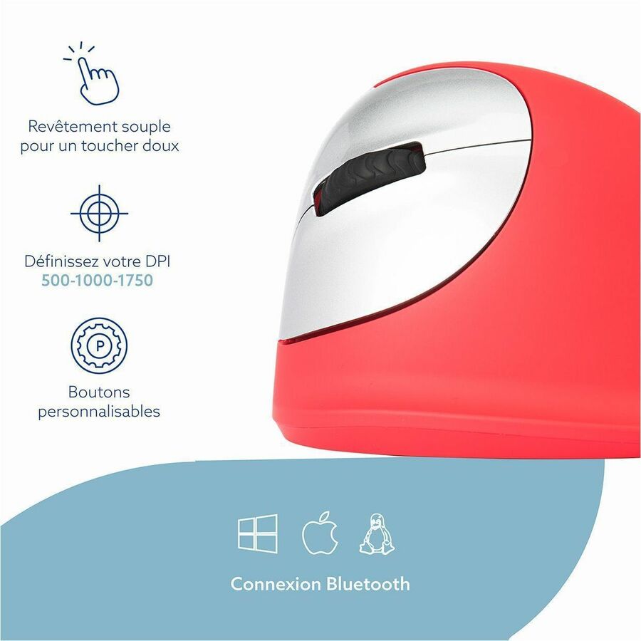R-Go HE Sport ergonomic mouse, vertical mouse, prevents RSI, medium (hand length 165-185mm), left handed, wireless Bluetooth connection, red RGOHEREDL