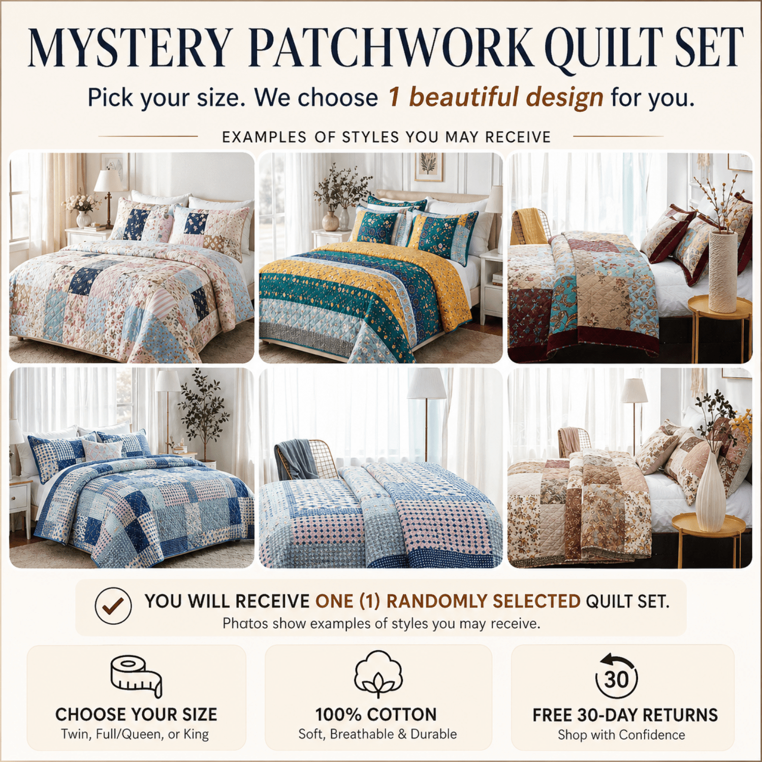 Random Mystery Box - Cotton Patchwork Quilted Bedspread Coverlet Set