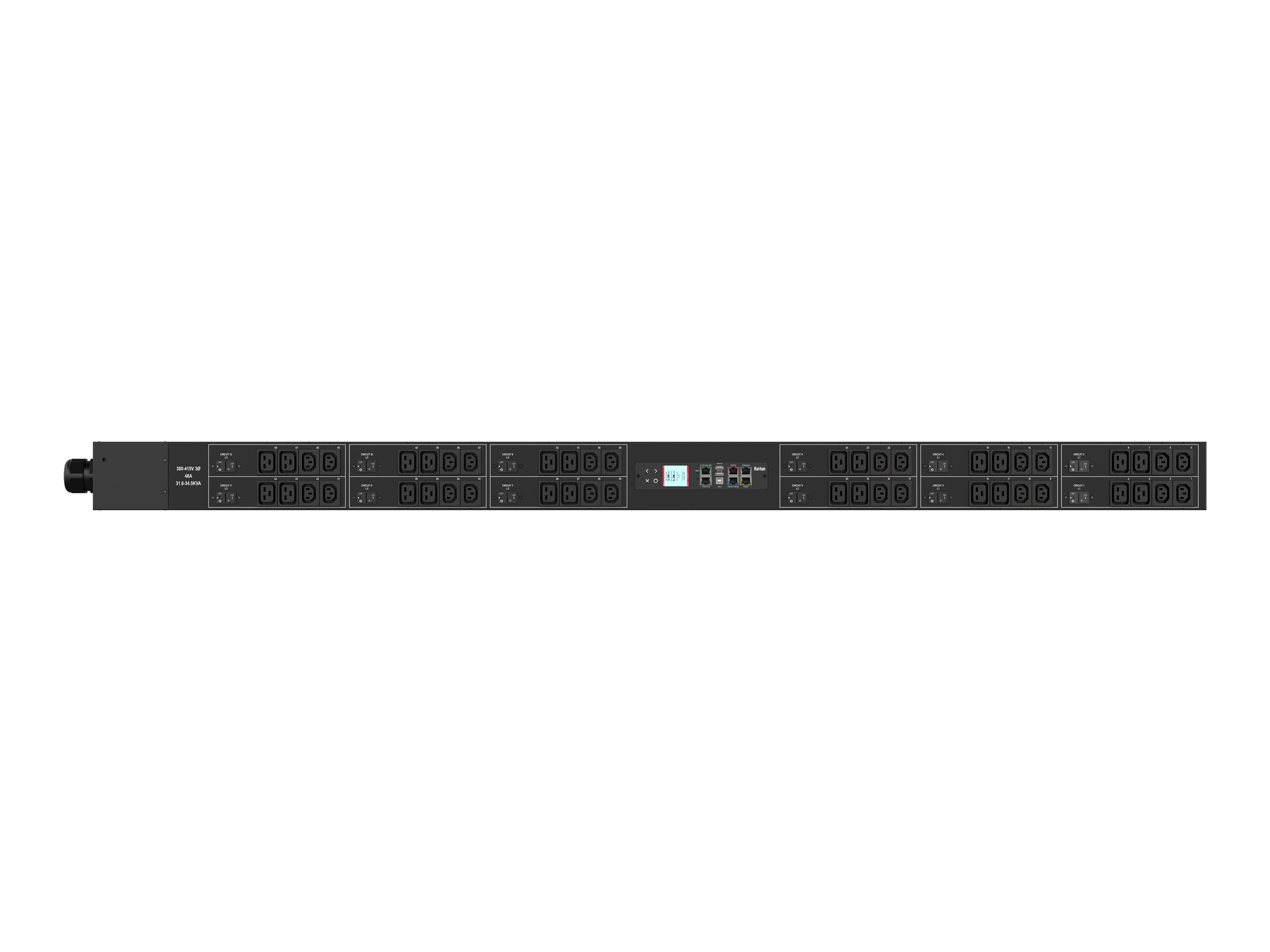 Raritan PX3-5956XV - Power distribution strip (rack-mountable) - AC 415 V - 34500 VA - 3-phase WYE - RS-232, USB, Ethernet 10/100/1000