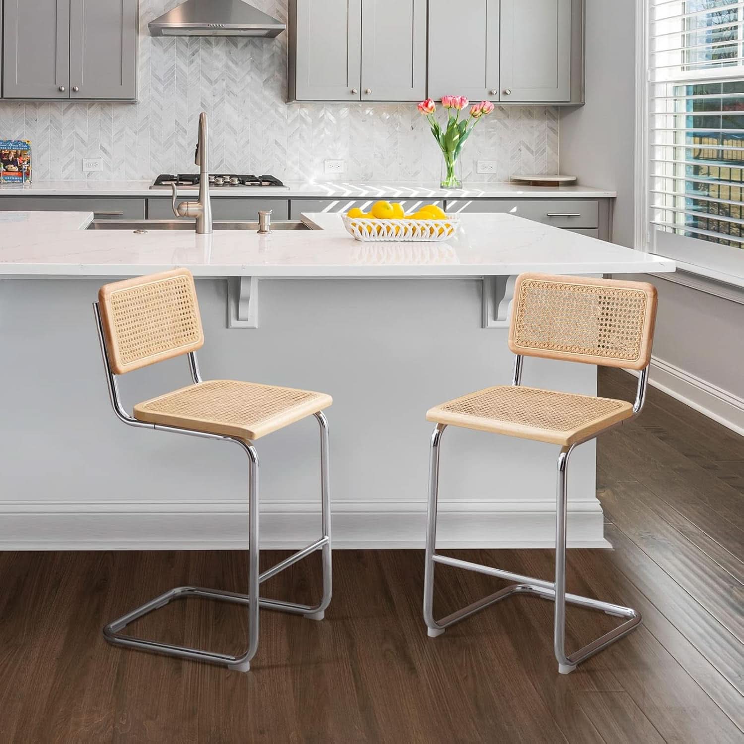 Rattan Bar Stools Set Of 4 24 Inch Yellow For Home