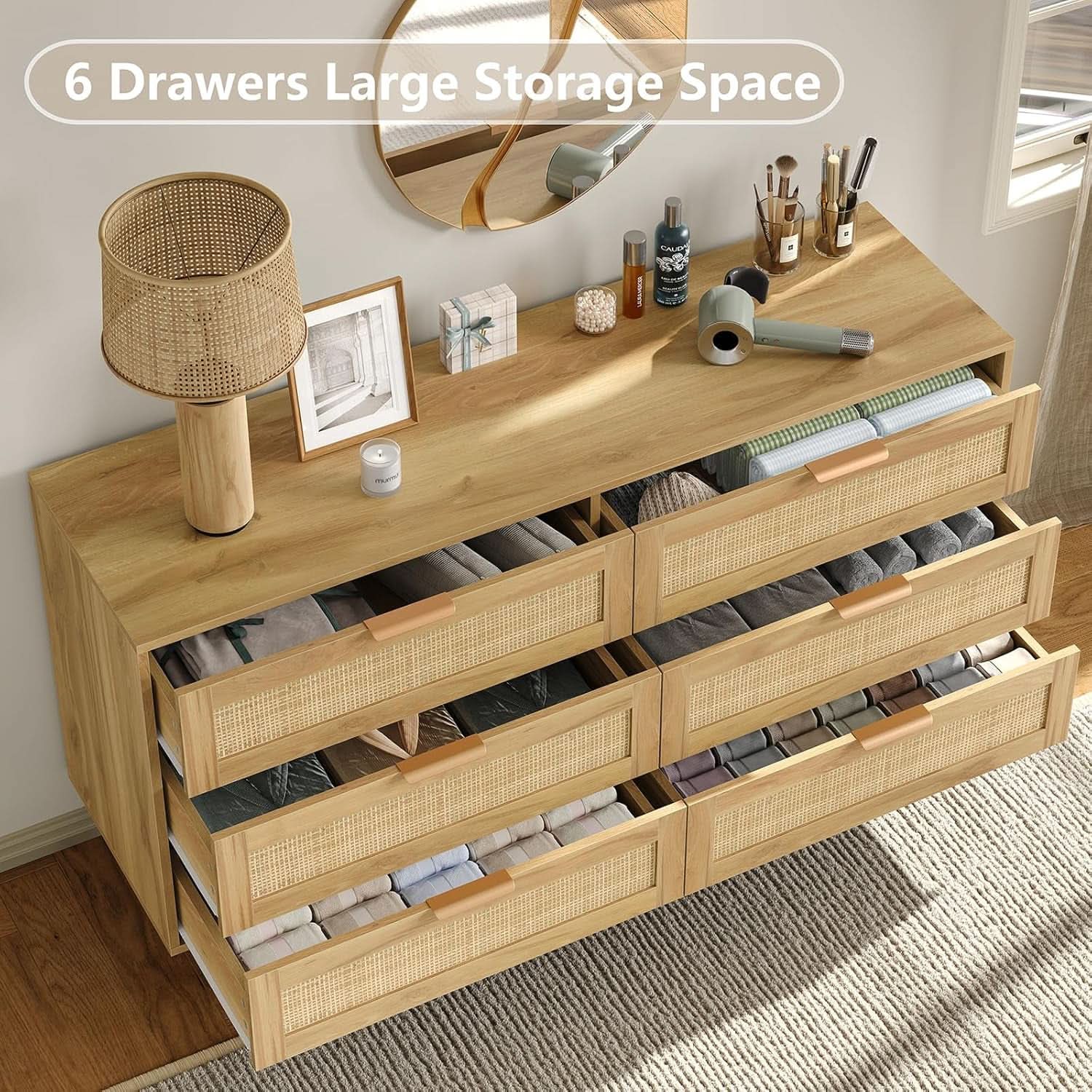 Rattan Dresser 54 Inch PremiumQuality Tabletop Drawers