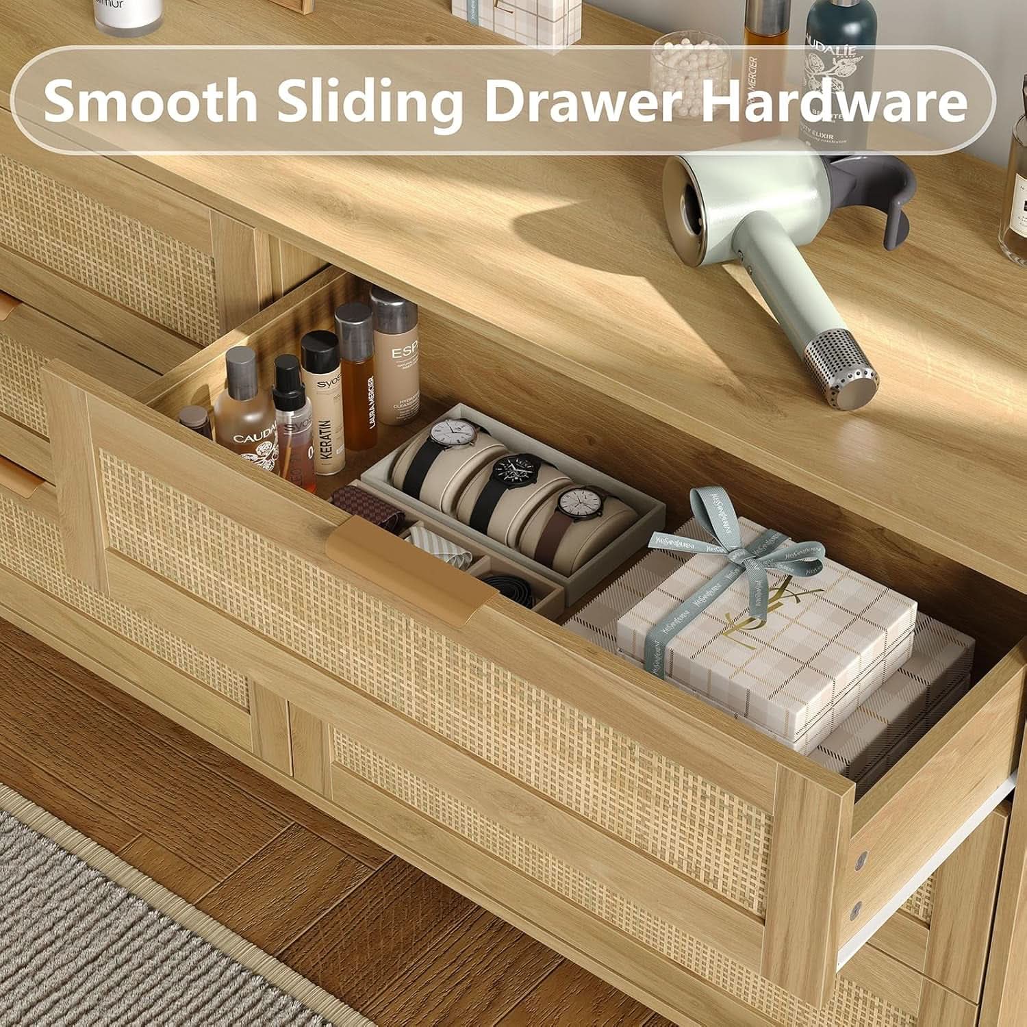 Rattan Dresser 54 Inch PremiumQuality Tabletop Drawers