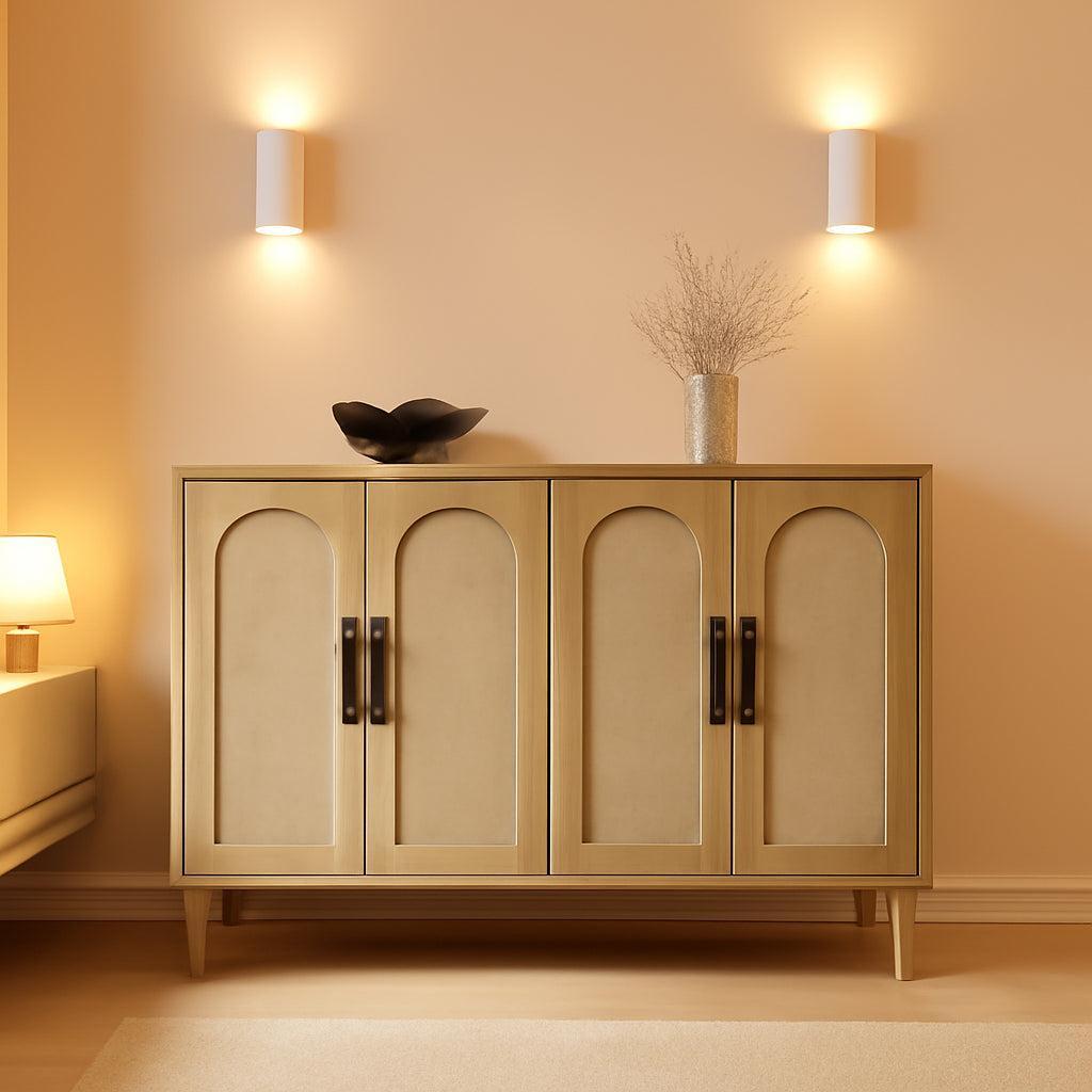 Rattan Sideboard Buffet Credenza With Built In Power Outlet