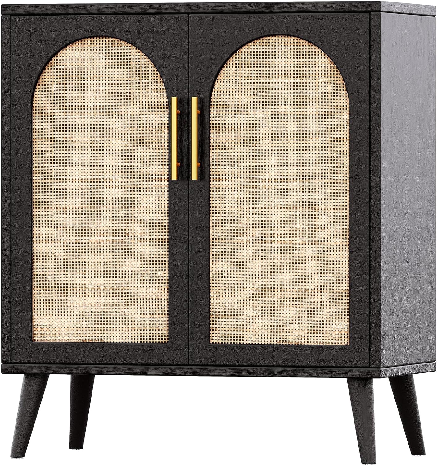 Rattan Storage Cabinet Black And Natural 29.5In L Doors