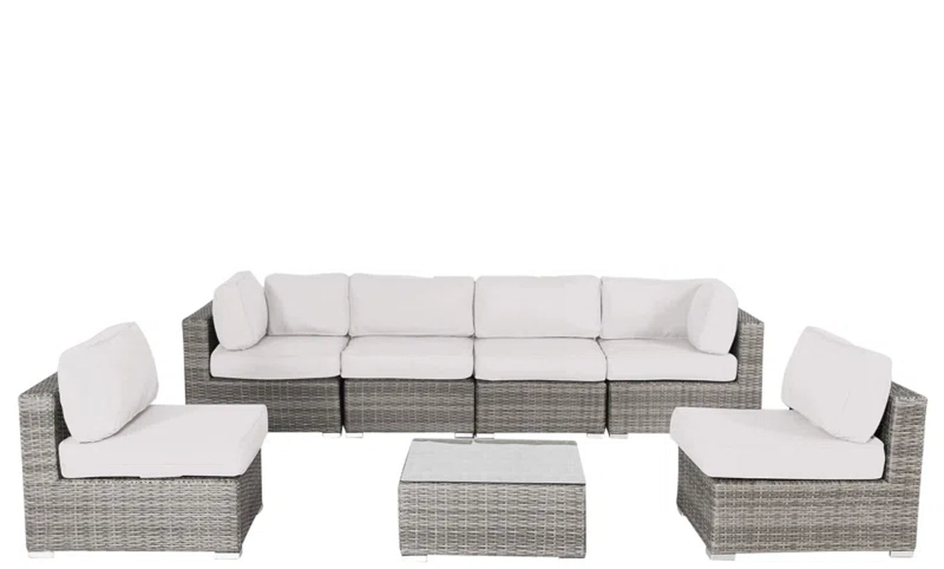 Rattan Wicker Six Person Seating Set Sunbrella Cushions