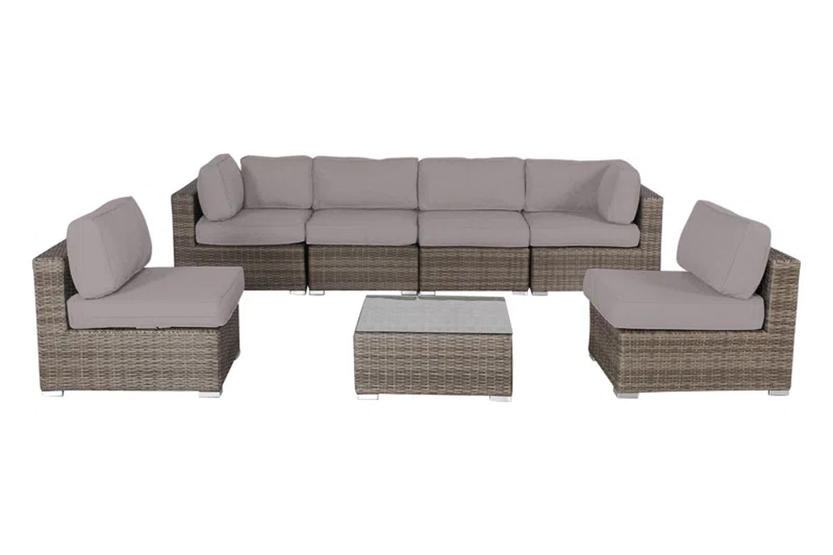 Rattan Wicker Six Person Seating Set Sunbrella Cushions