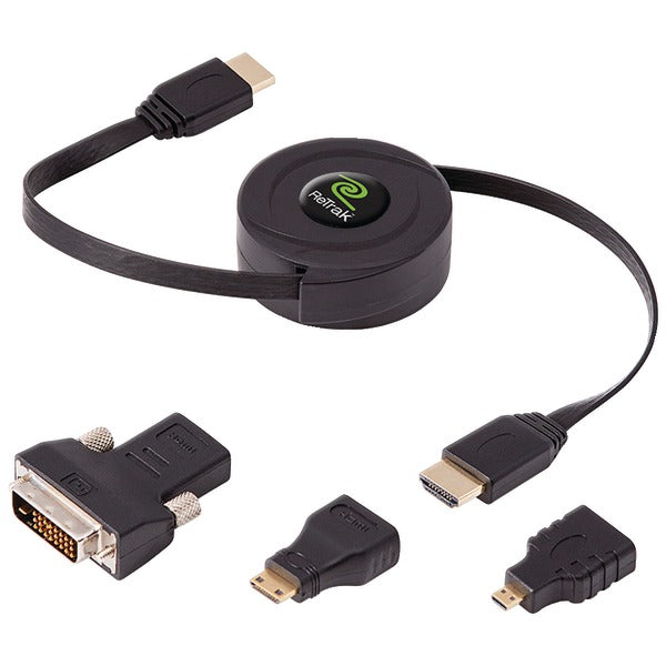 ReTrak ETCABLEHDM Retractable Standard HDMI Cable with Mini, Micro and DVI