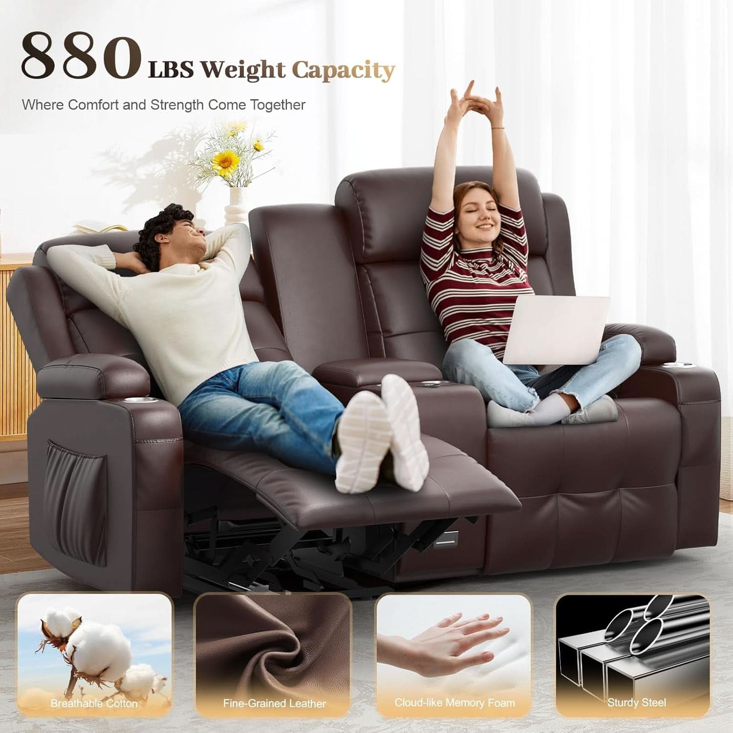 Reclining Massage Loveseat With USB Ports And Wall Hugger
