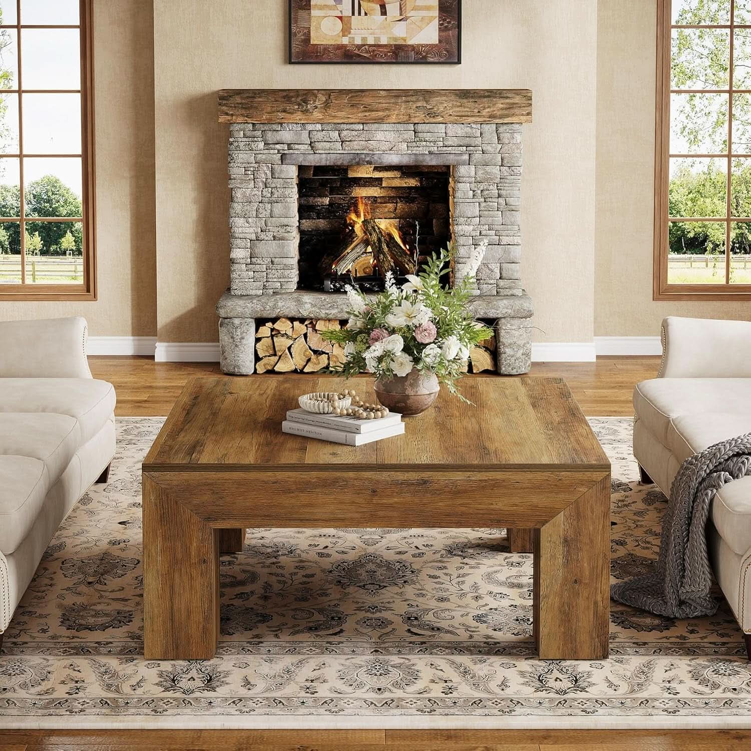 Rectangular Coffee Table ThirtyNine Inches Rustic Brown