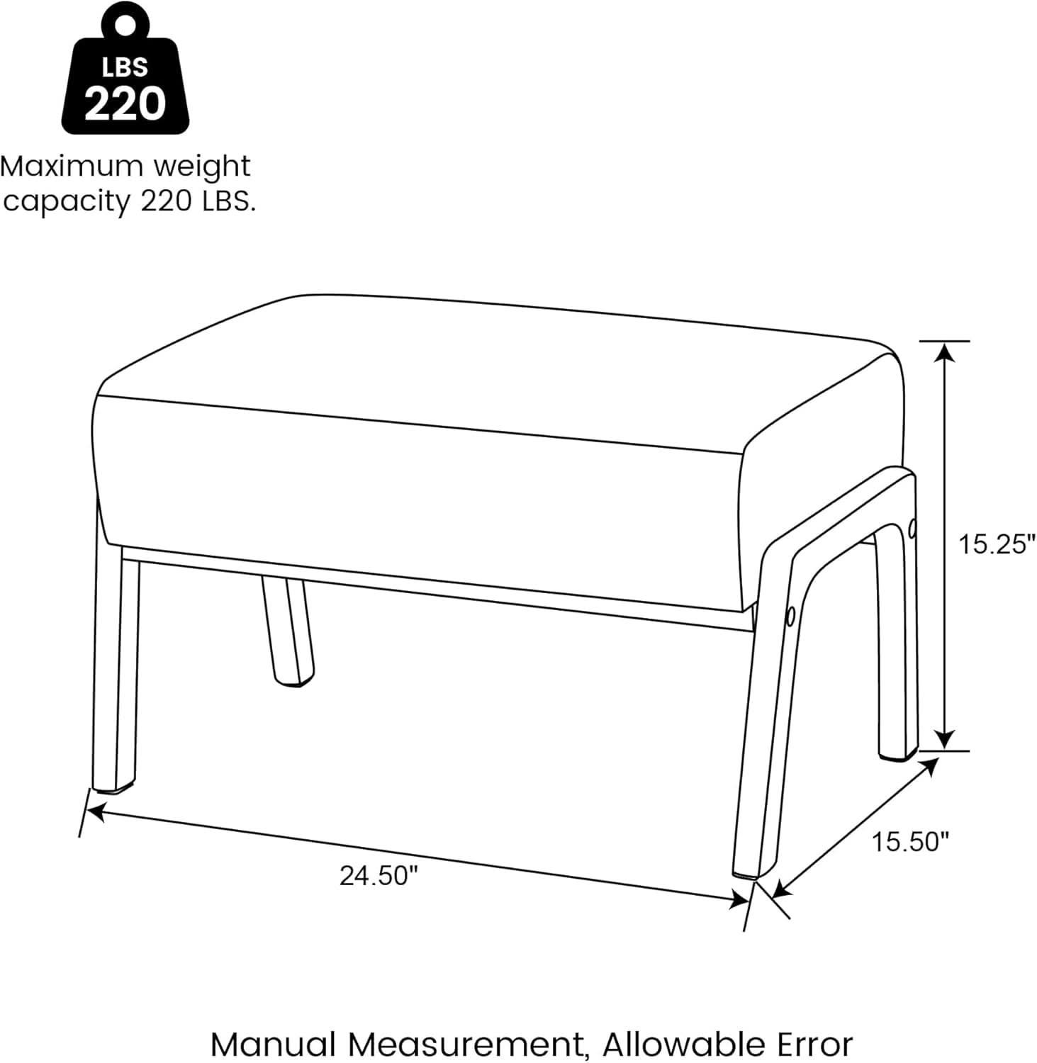 Rectangular Leather Ottoman Bench Twenty Four Point Five Inches Walnut