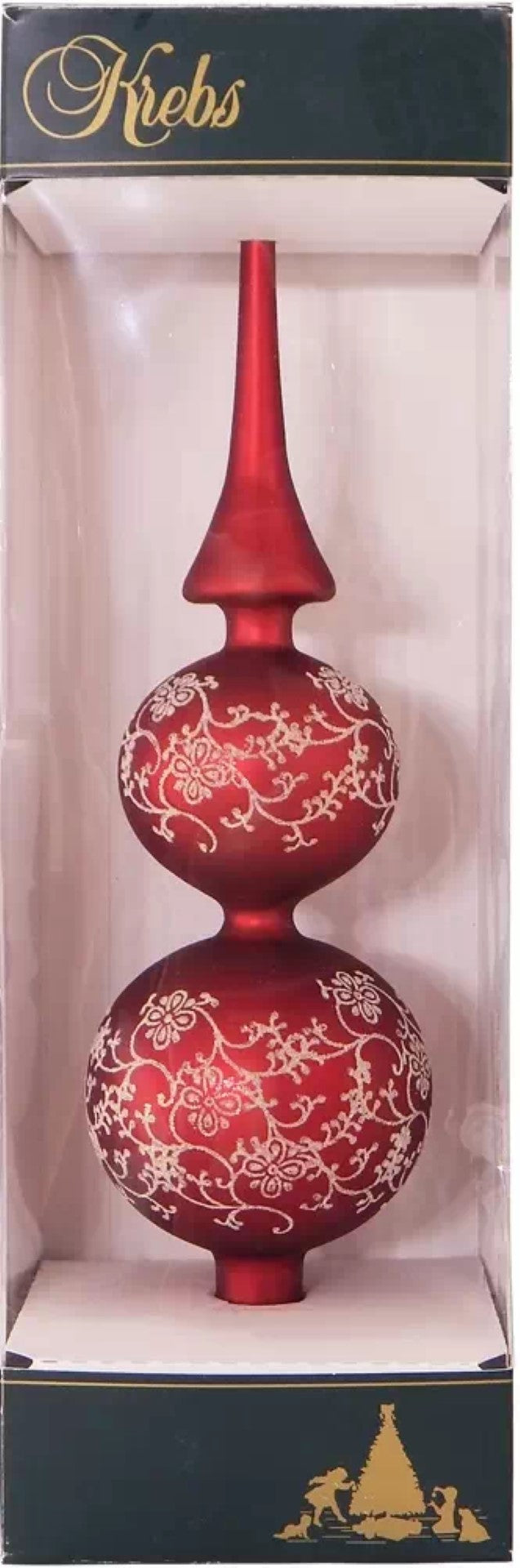 Red 13" Glass Treetopper with Gold Floral Glitterlace - Red Velvet