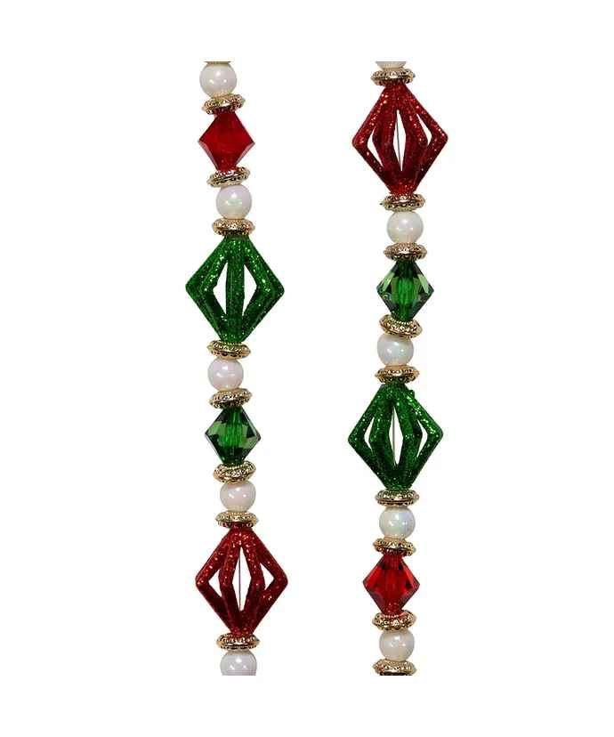 Red, Gold, Green and White Glitter Beaded Garland - 72 Inch