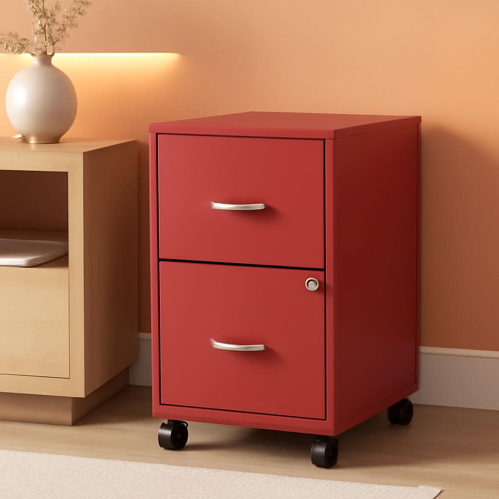 Red Mobile File Cabinet With 2 Locking Drawers 18 Inch