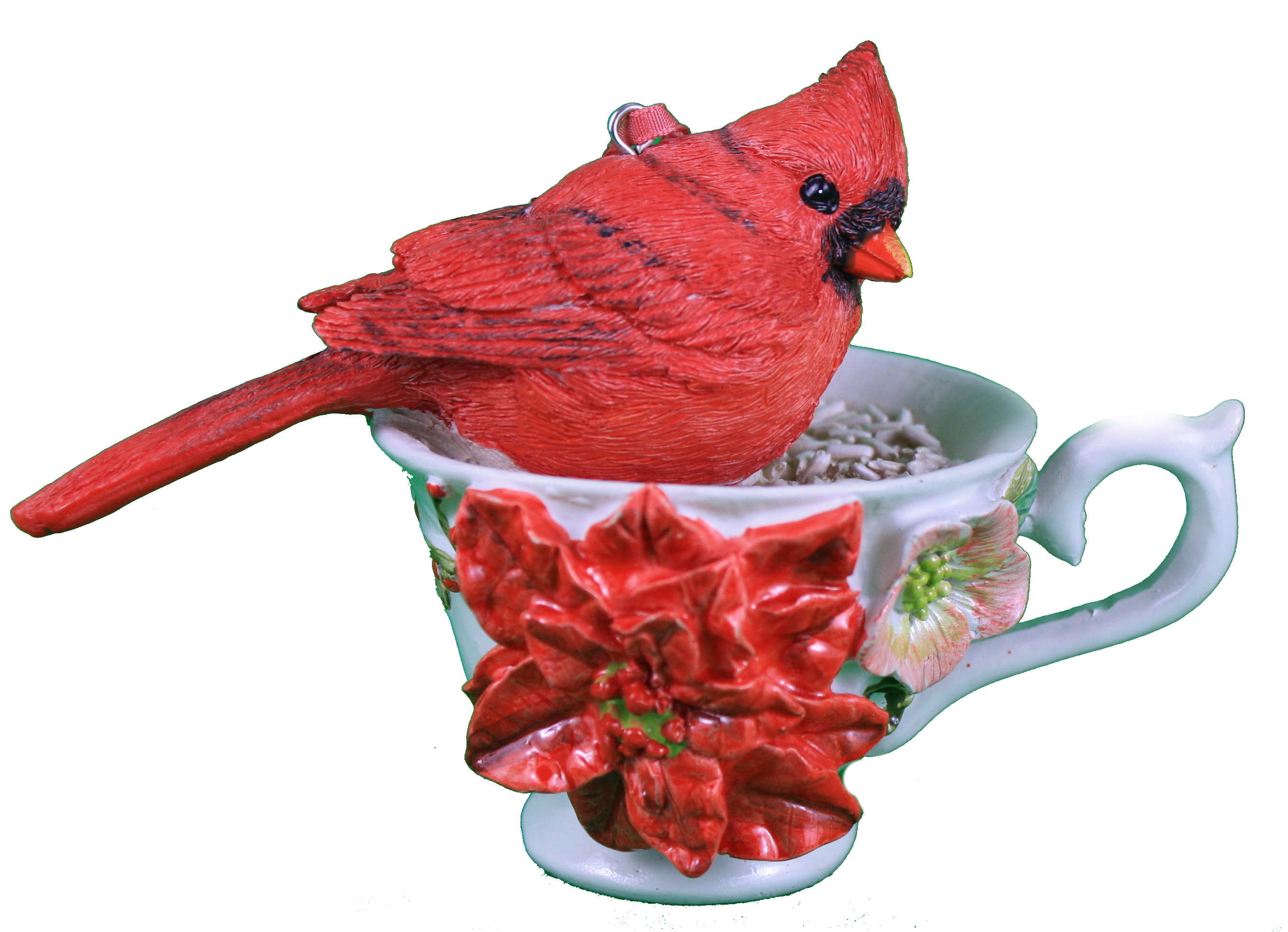 Red Tea Cup Cardinal Ornament - Right Handed