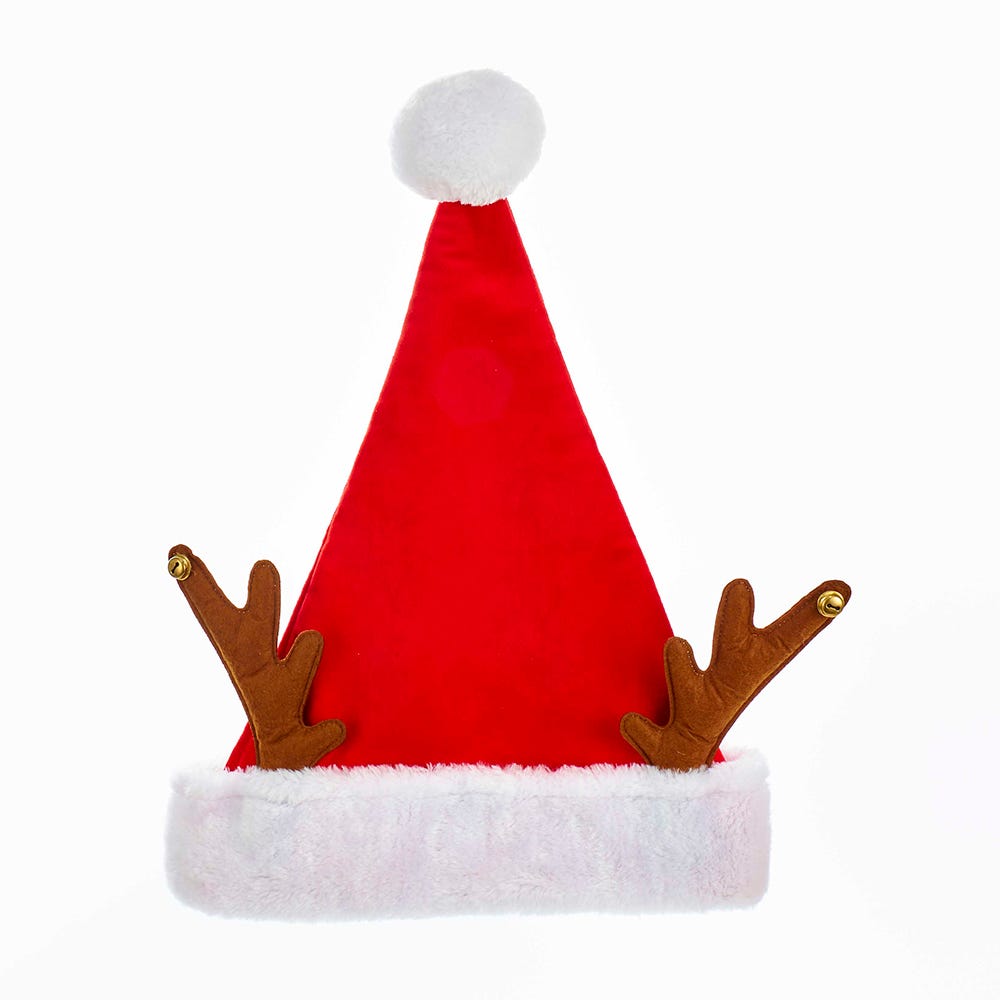 Red Velvet Santa Hat With Antlers