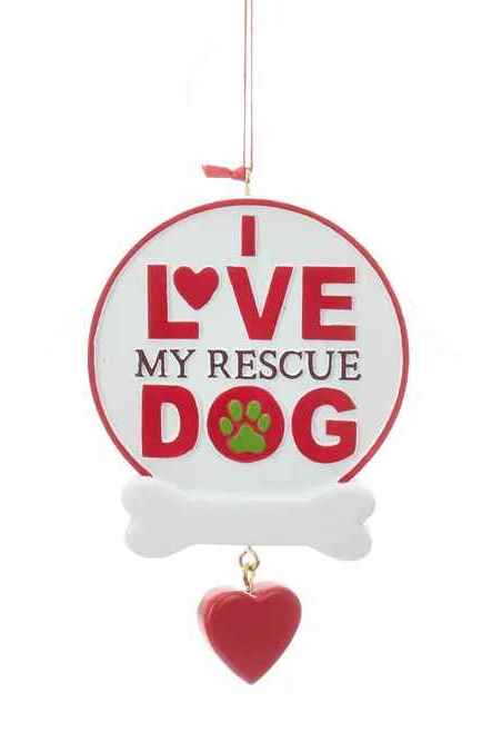 Rescue Dog Sign Ornament - I Love my Rescue Dog