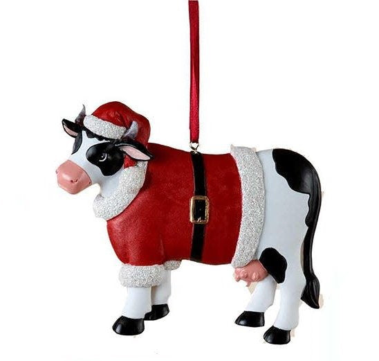 Resin Christmas Cow Ornament -
