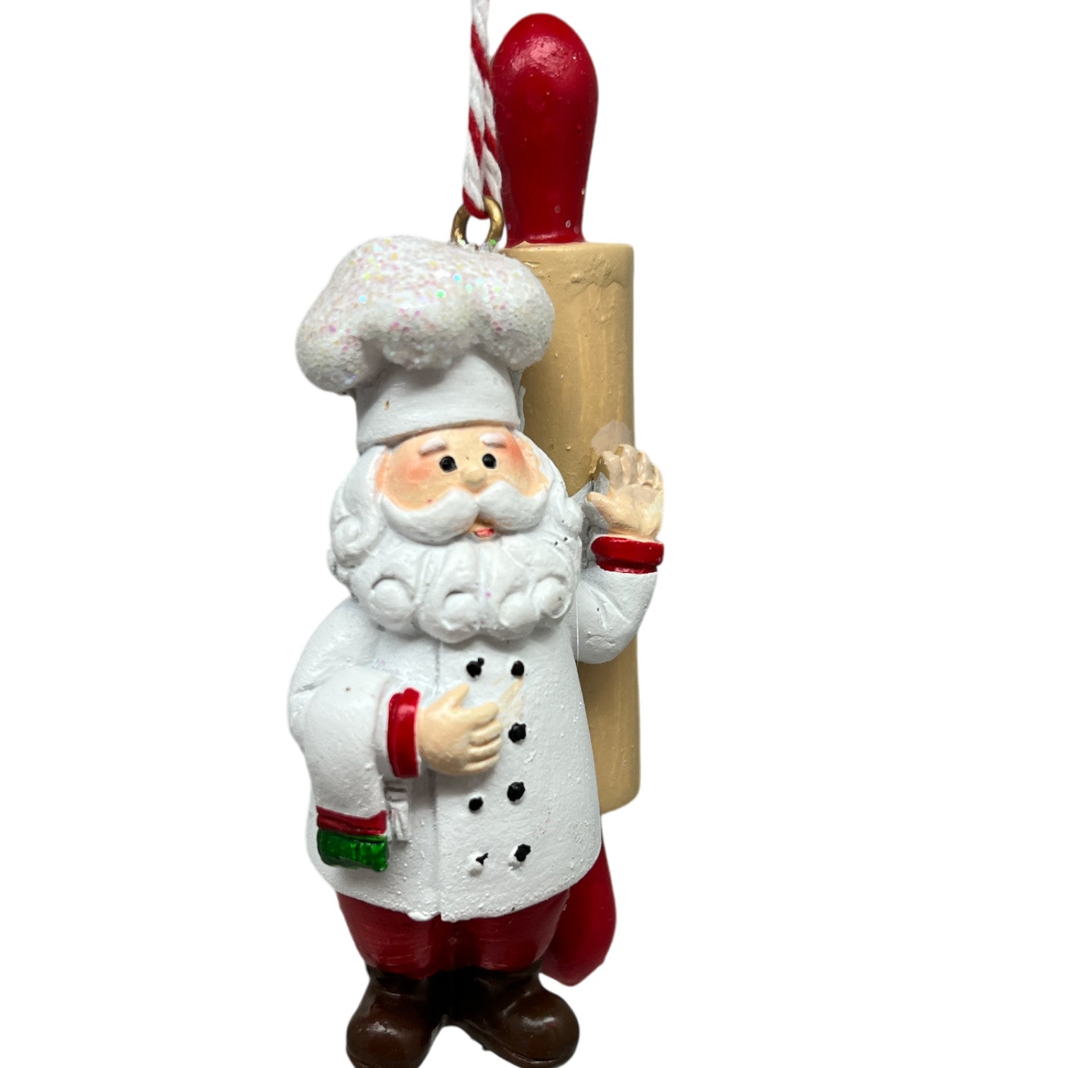 Resin Holiday Santa Chef with Rolling Pin Ornament