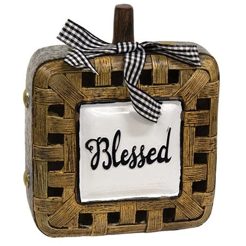 Resin Woven Basket Look Square Pumpkin -