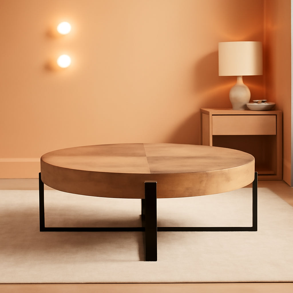 Retro Round Coffee Table With Metal Frame And MDF Top