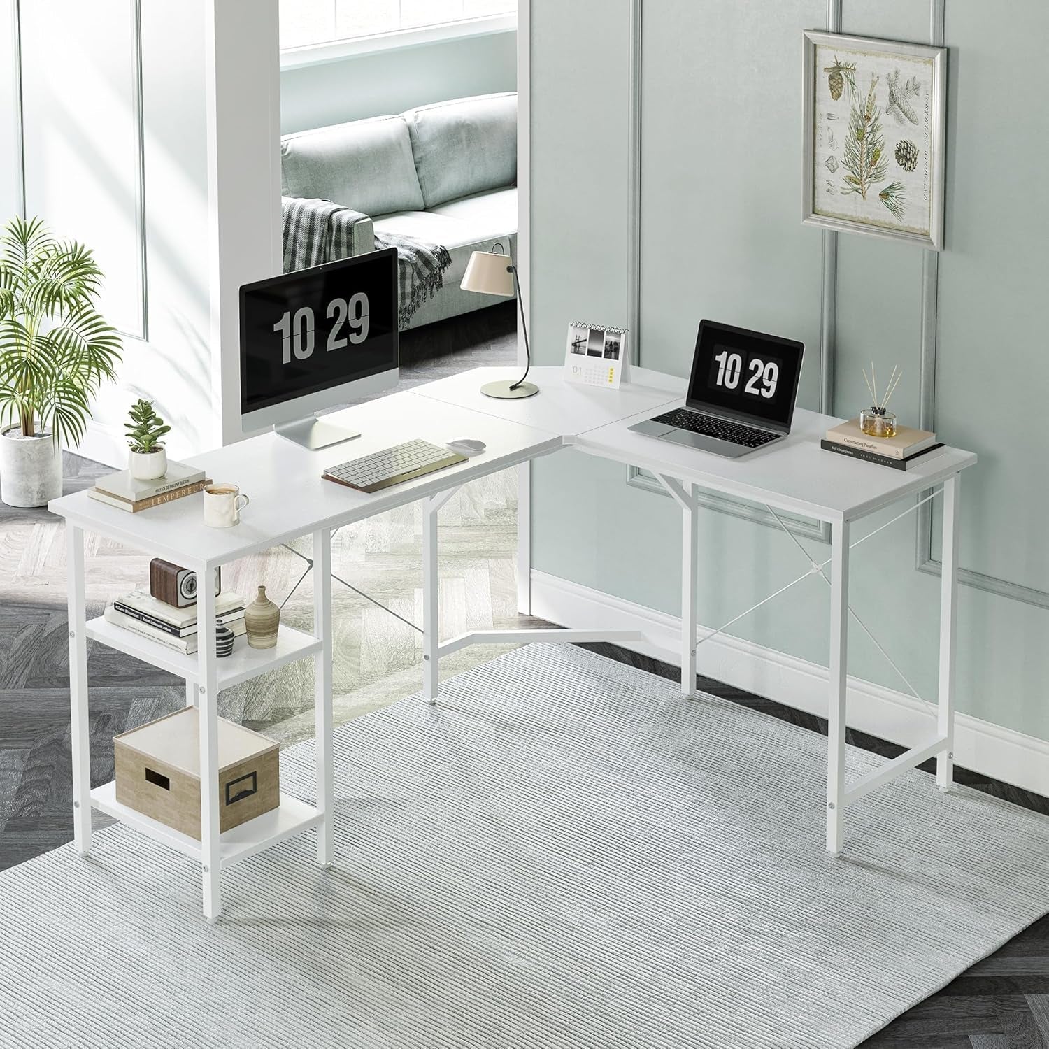 Reversible L Shaped Desk with Storage for Home Office
