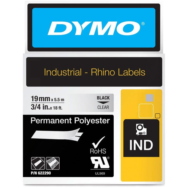 Rhino 3/4In X 18Ft, Clear Permanent Poly Labels