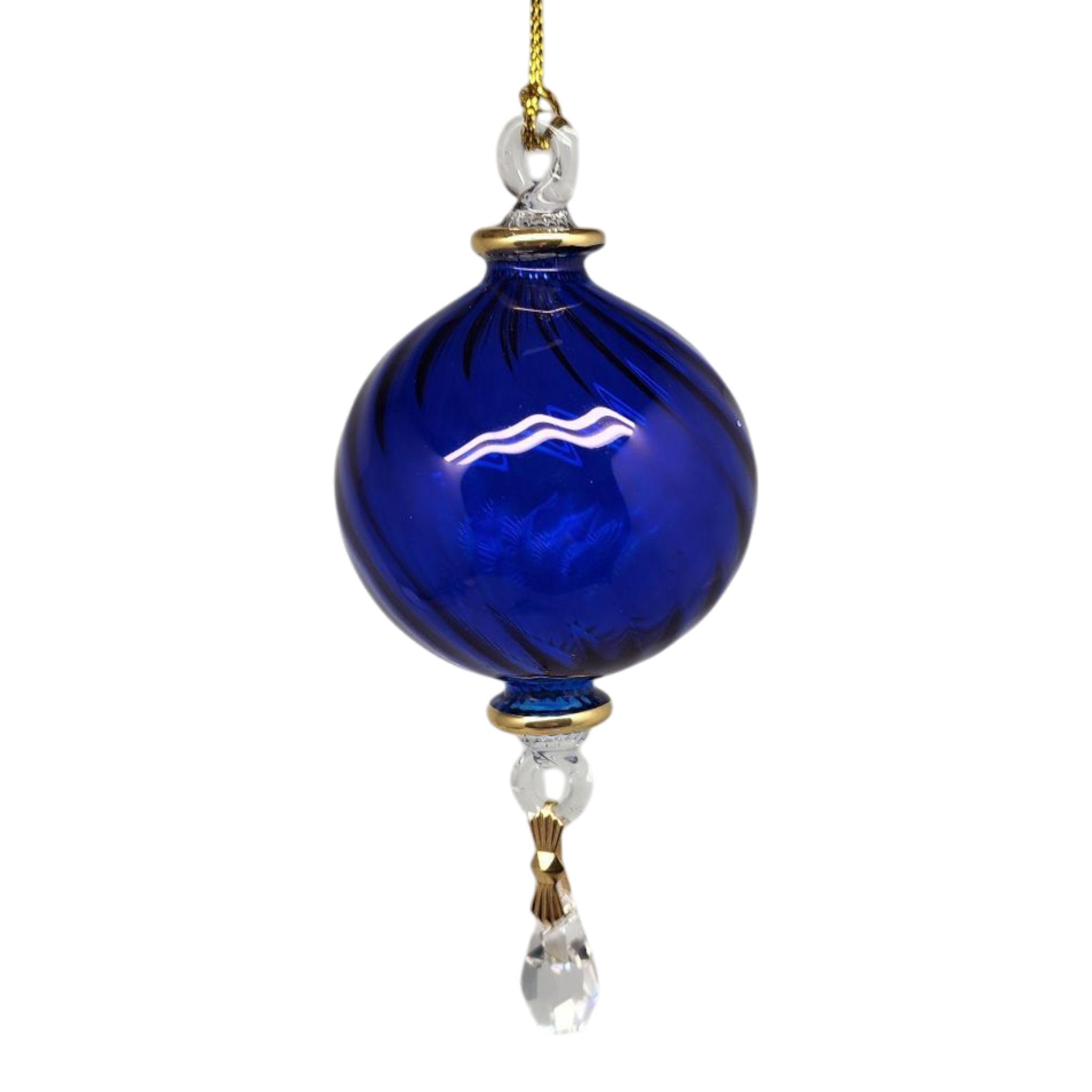 Ribbed Sphere Glass With Gold Accents - Cobalt