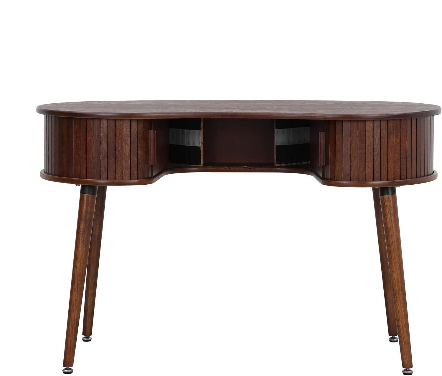 Ripple Desk Dark Walnut Vertical Groove Concealed Drawers