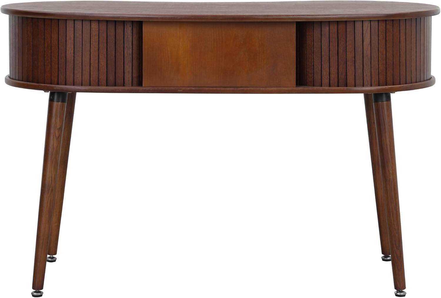 Ripple Desk Dark Walnut Vertical Groove Concealed Drawers