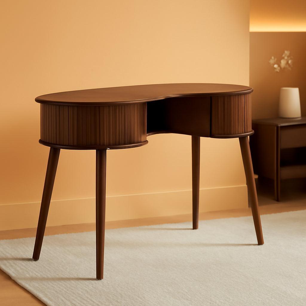 Ripple Desk Dark Walnut Vertical Groove Concealed Drawers